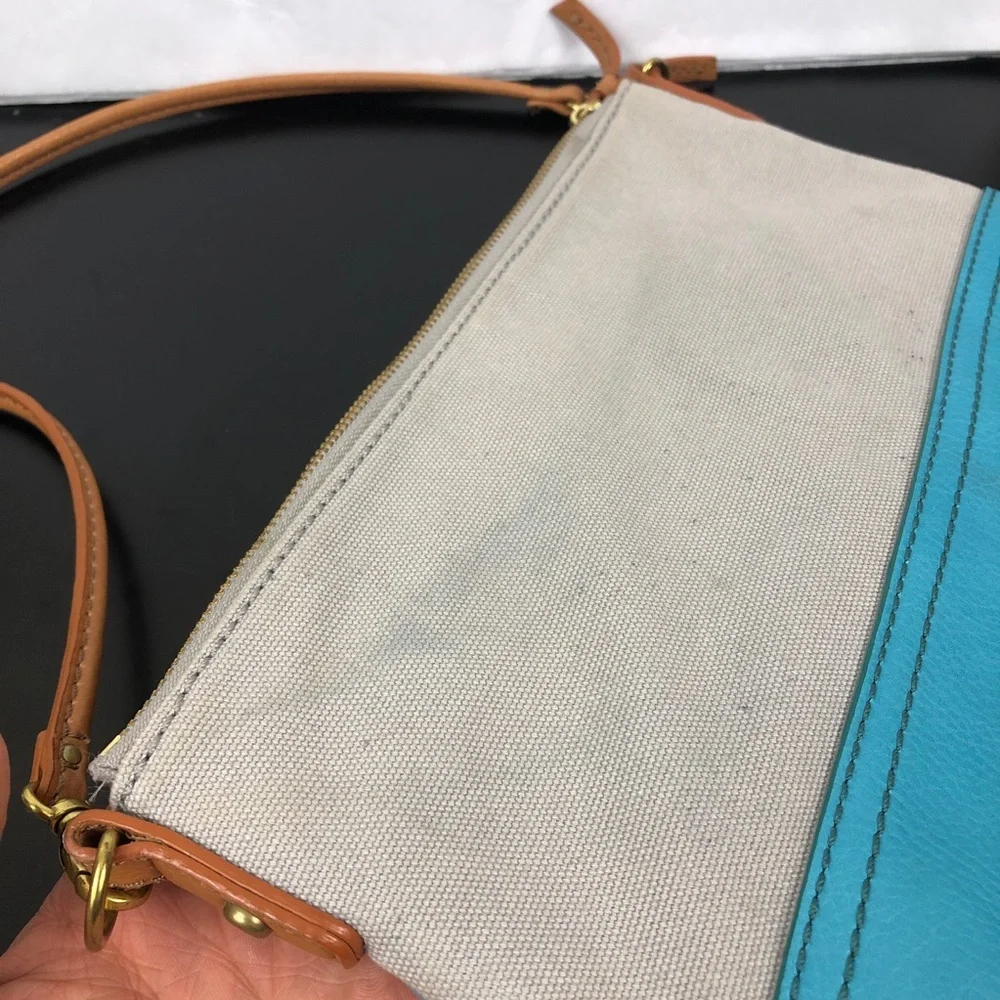 Fossil Two Tone Canvas & Leather Crossbody Bag